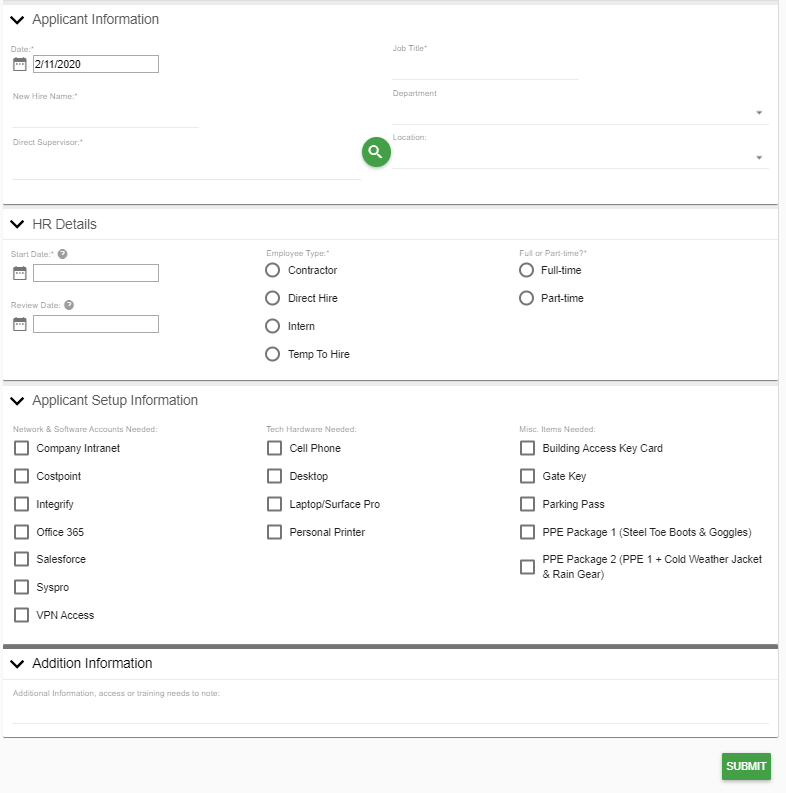 Onboarding Sheet